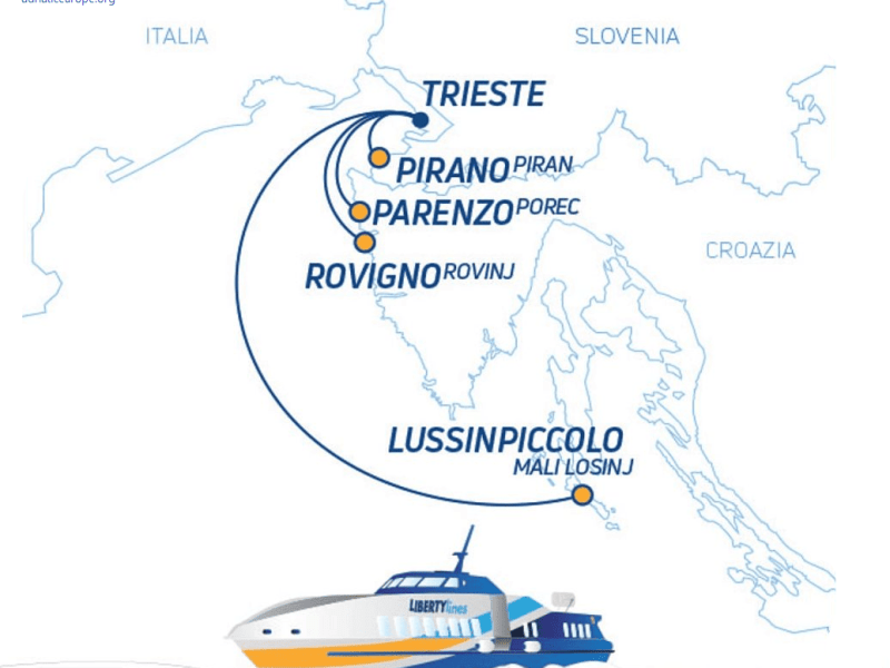 Traghetto veloce 2026 Nordest Adriatico tra Trieste, Pirano, Parenzo, Rovigno e Lussinpiccolo 